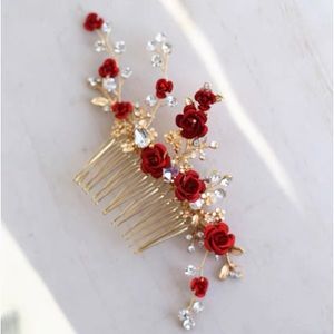 Crystal Red floral hair comb